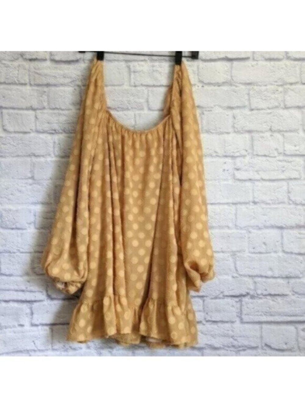 Show Me Your Mumu Mini Dress S Yellow Gold Polka Dot Boho Cowgirl Ruffle Cute - Picture 2 of 8